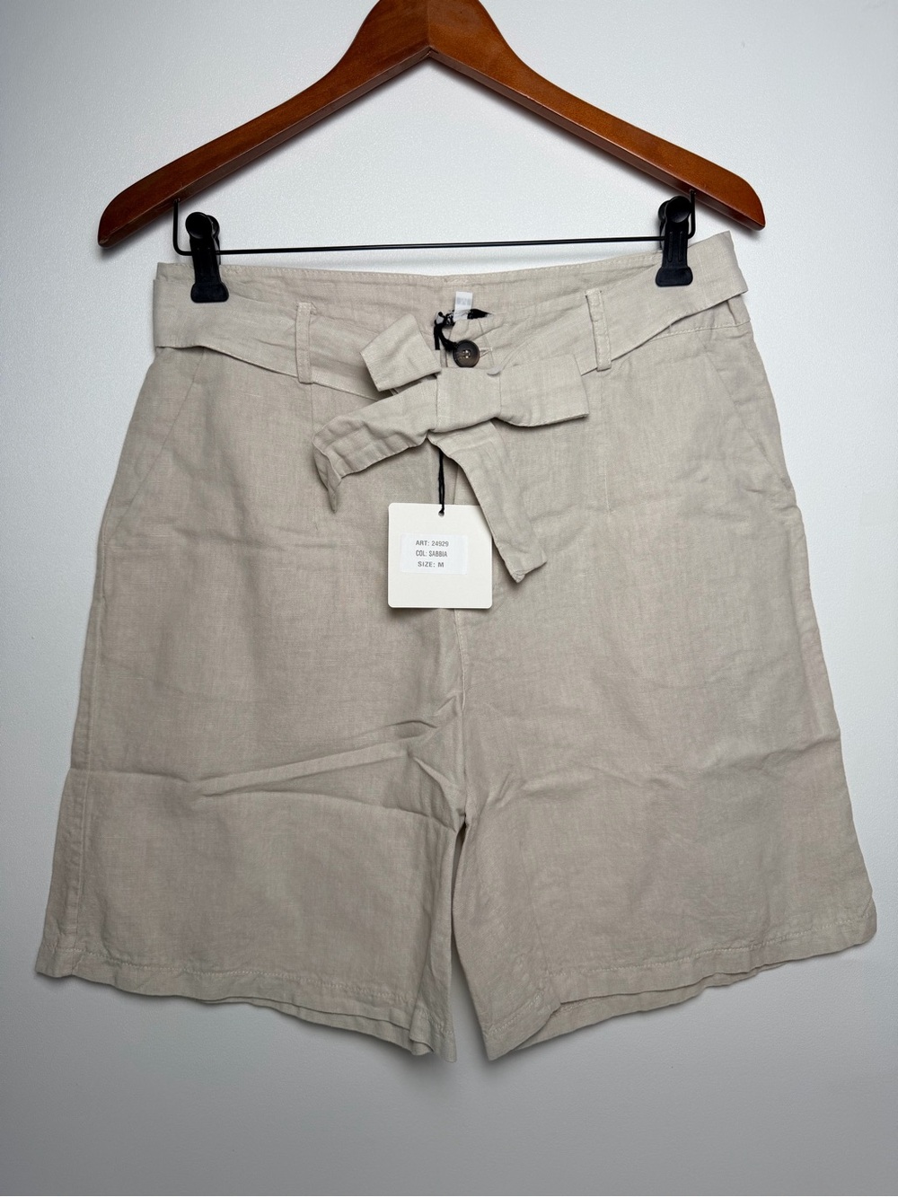 Modai Tan Sand Linen Blend Shorts with Belt Women size M Made in Italy Comfy